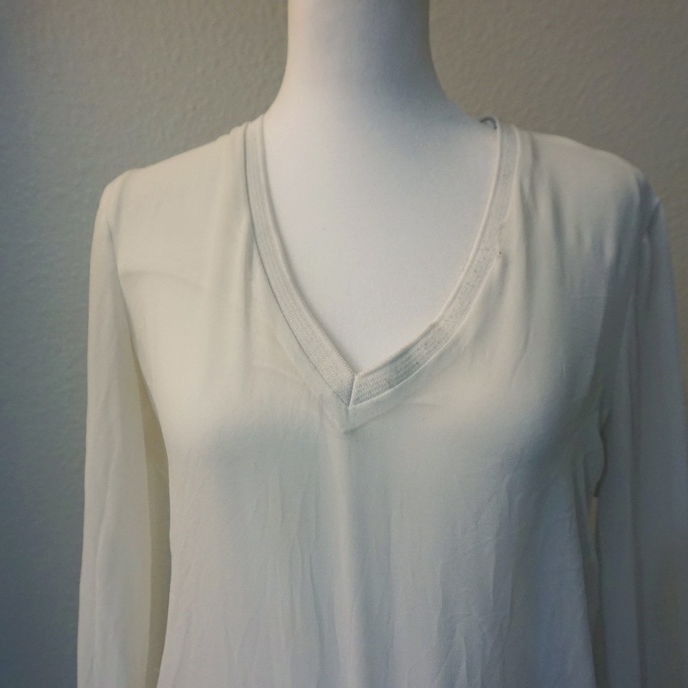 White Long Sleeve Shirt with Sheer Sleeves